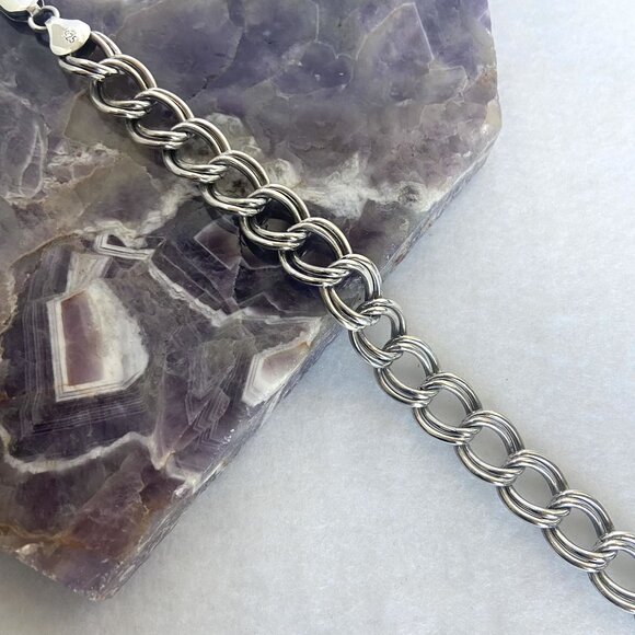 Italian Sterling Silver 925 11MM Wide Double Curb Link Charm Bracelet 8" - Picture 12 of 16